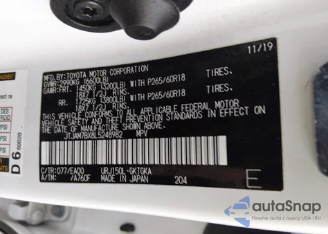 2020 Lexus Gx 460 Premium z USA, uszkodzony, nr VIN JTJAM7BX8L5248982